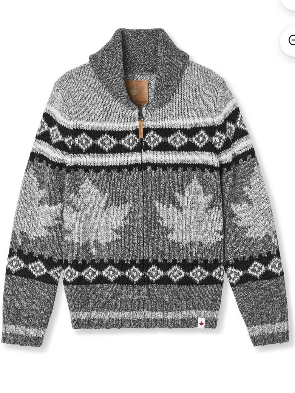 Cozy Knit Wool Blend Canadiana Maple Leaf Zip Up Sweater Oversized M